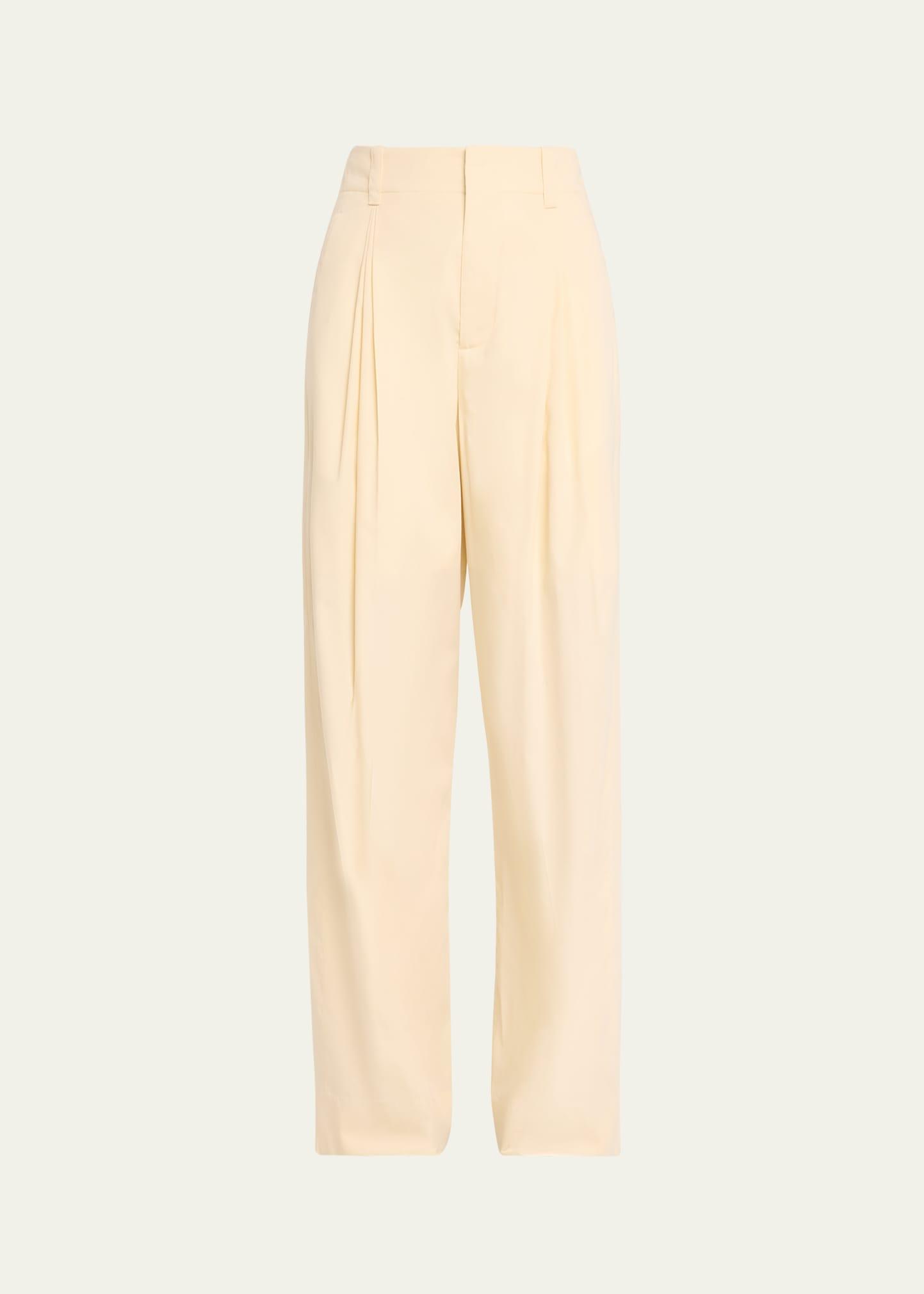 high-rise double pleated wide-leg technical cotton-silk trousers