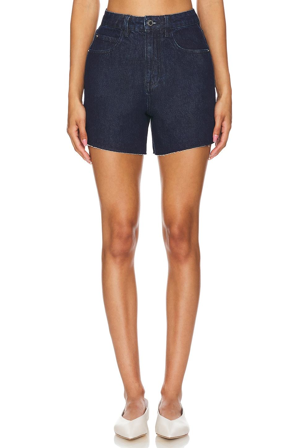 high rise flare short in undone wash