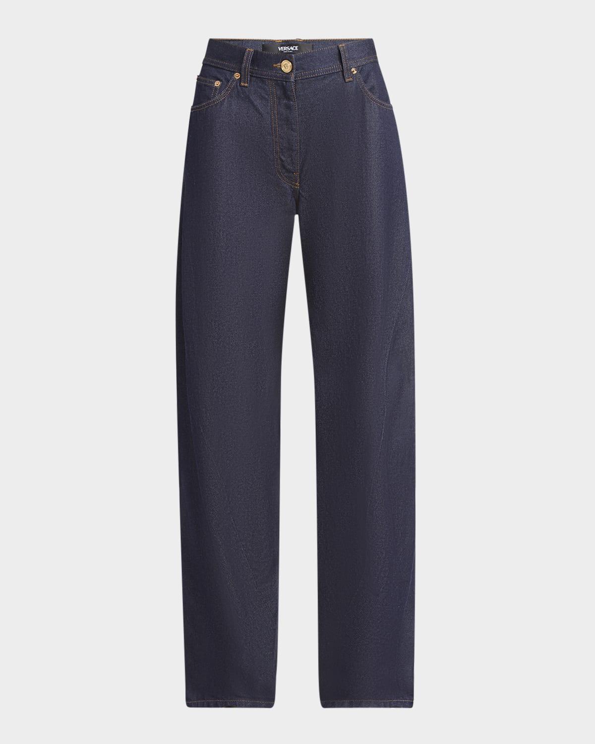 high-rise indaco dark wash denim barrel-leg pants
