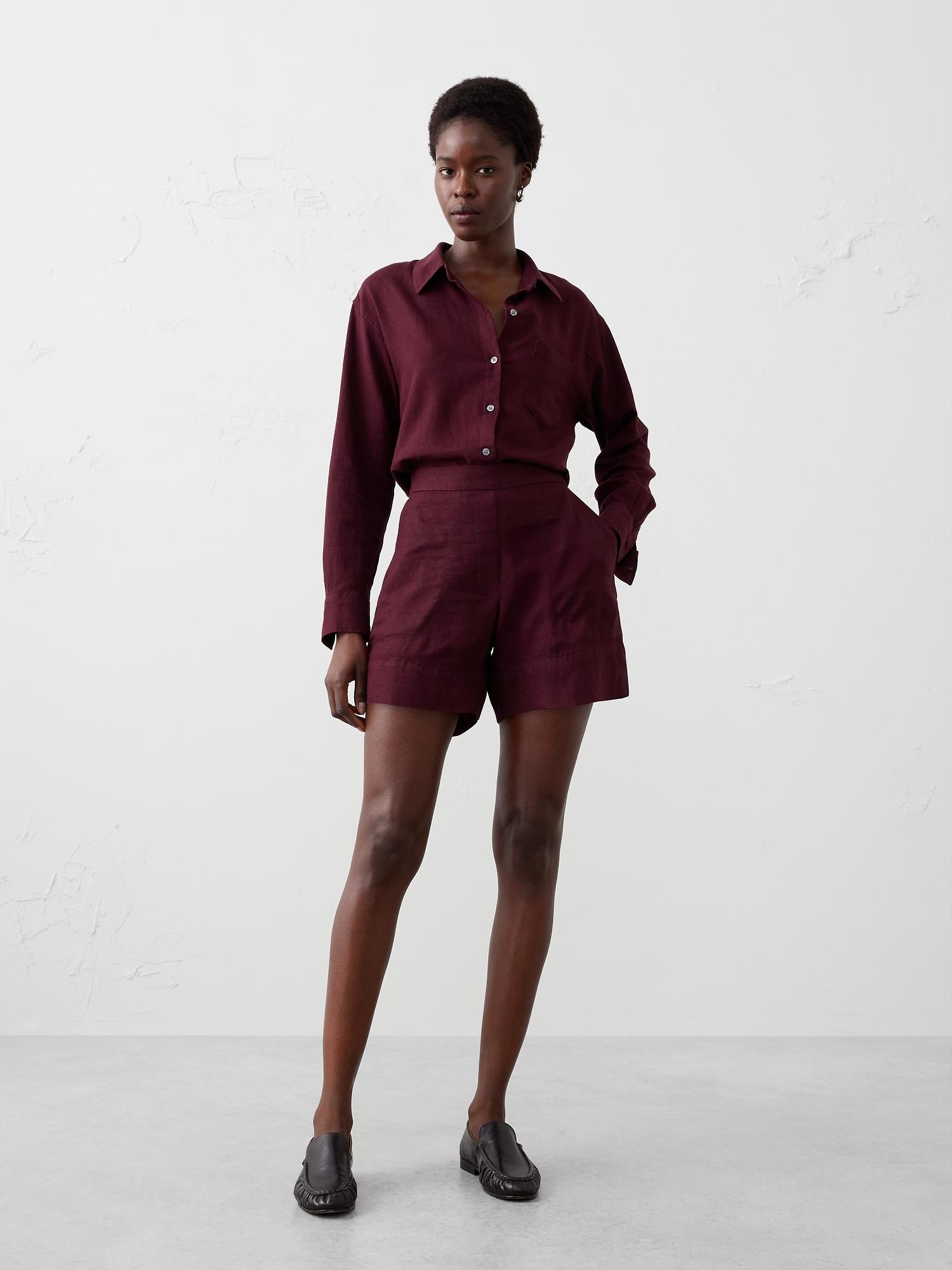high-rise linen-blend pull-on short