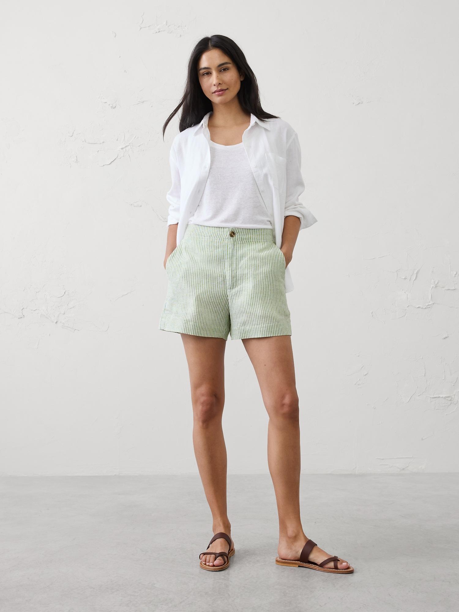 high-rise linen-blend short