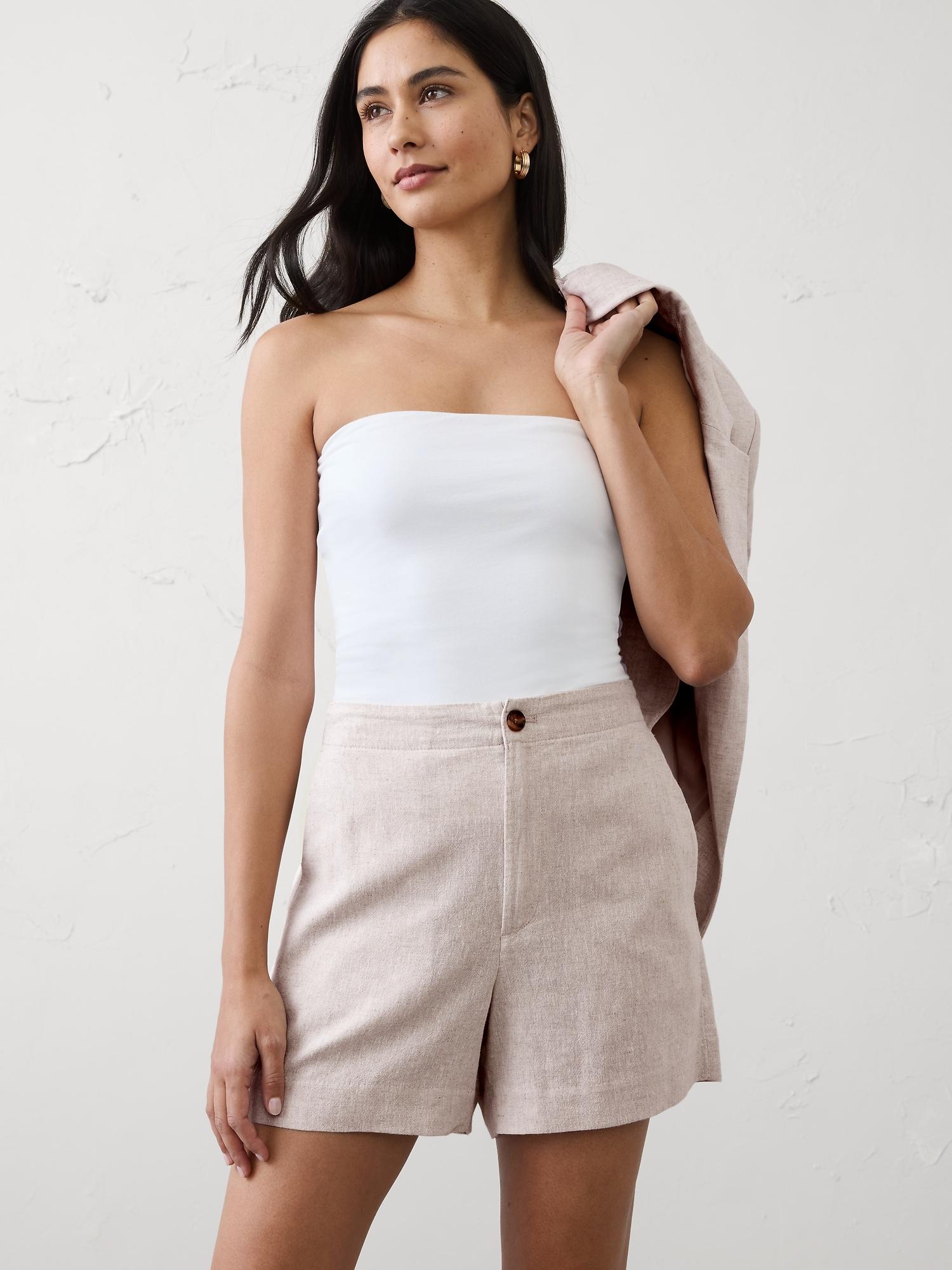high-rise linen-blend short