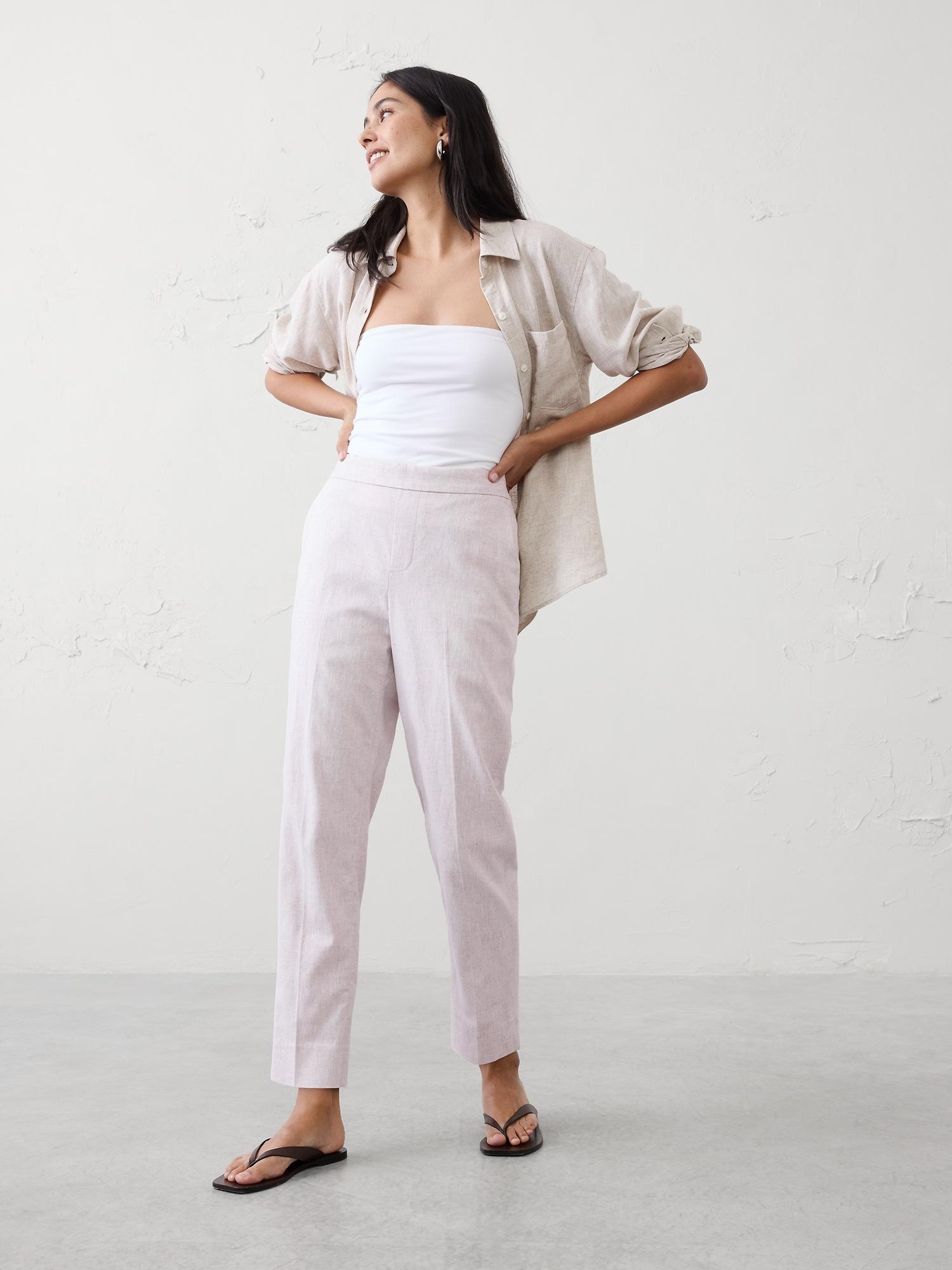 high-rise linen-blend taper pant