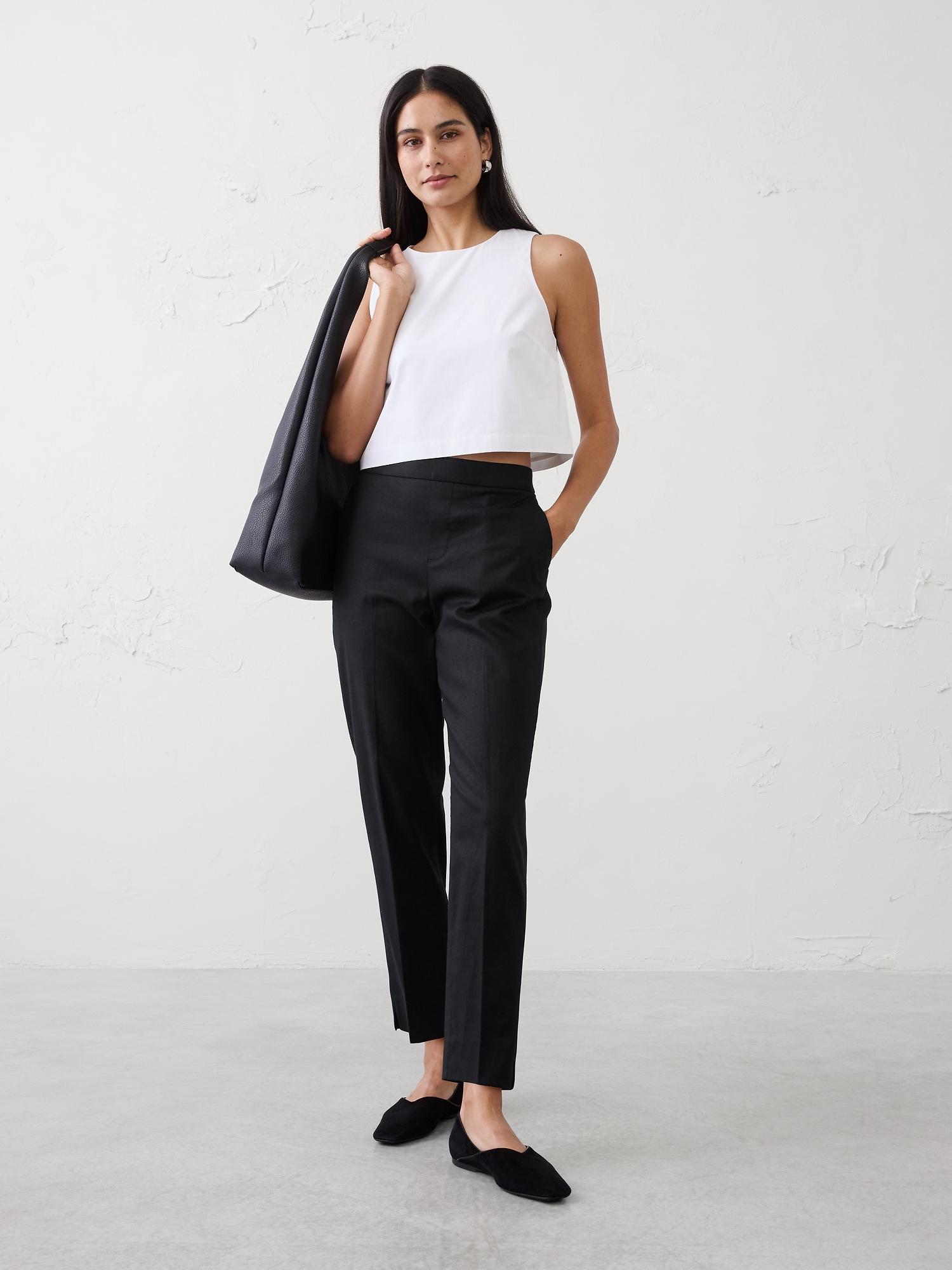 high-rise linen-blend taper pant