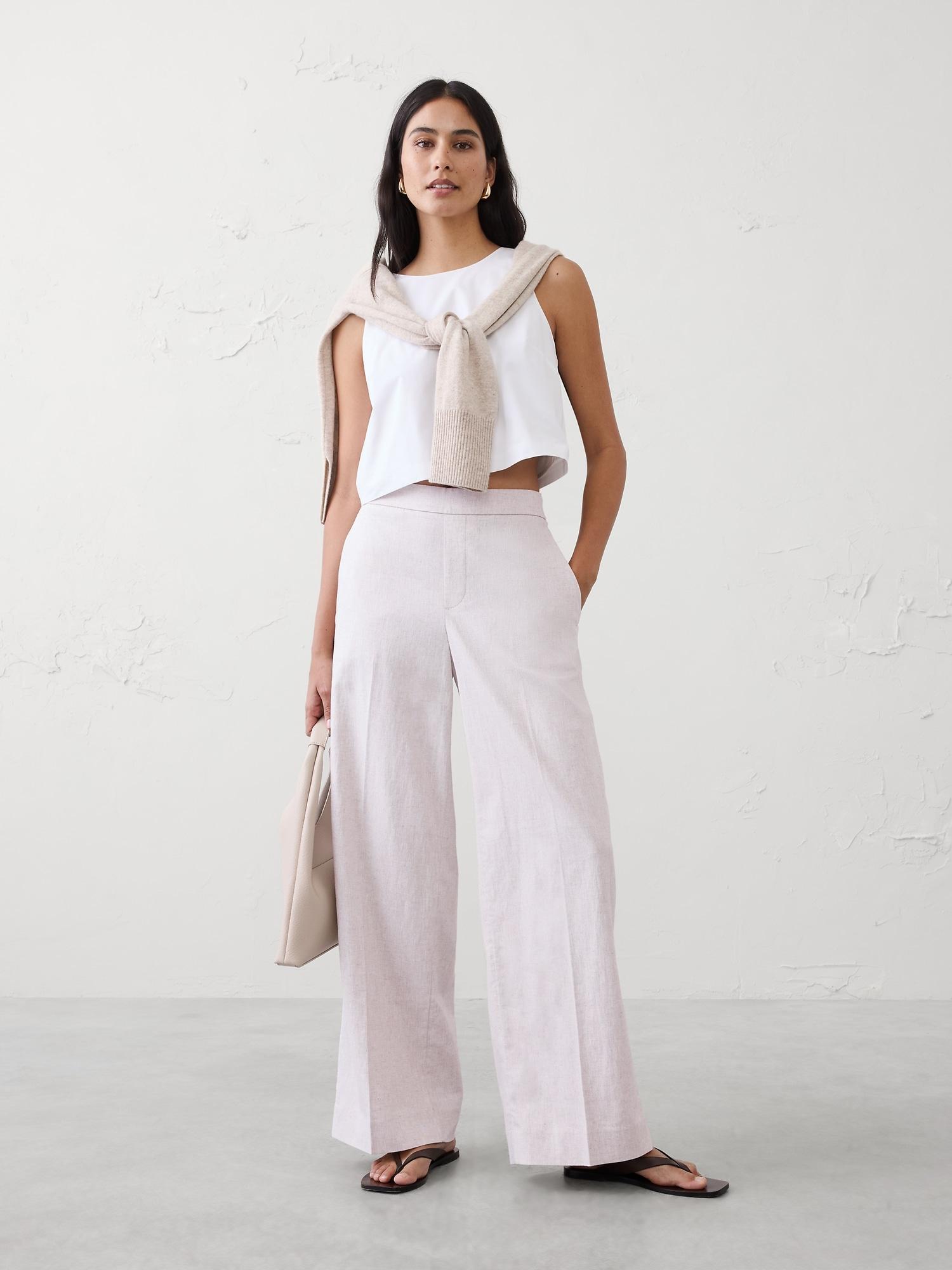 high-rise linen-blend wide-leg pant