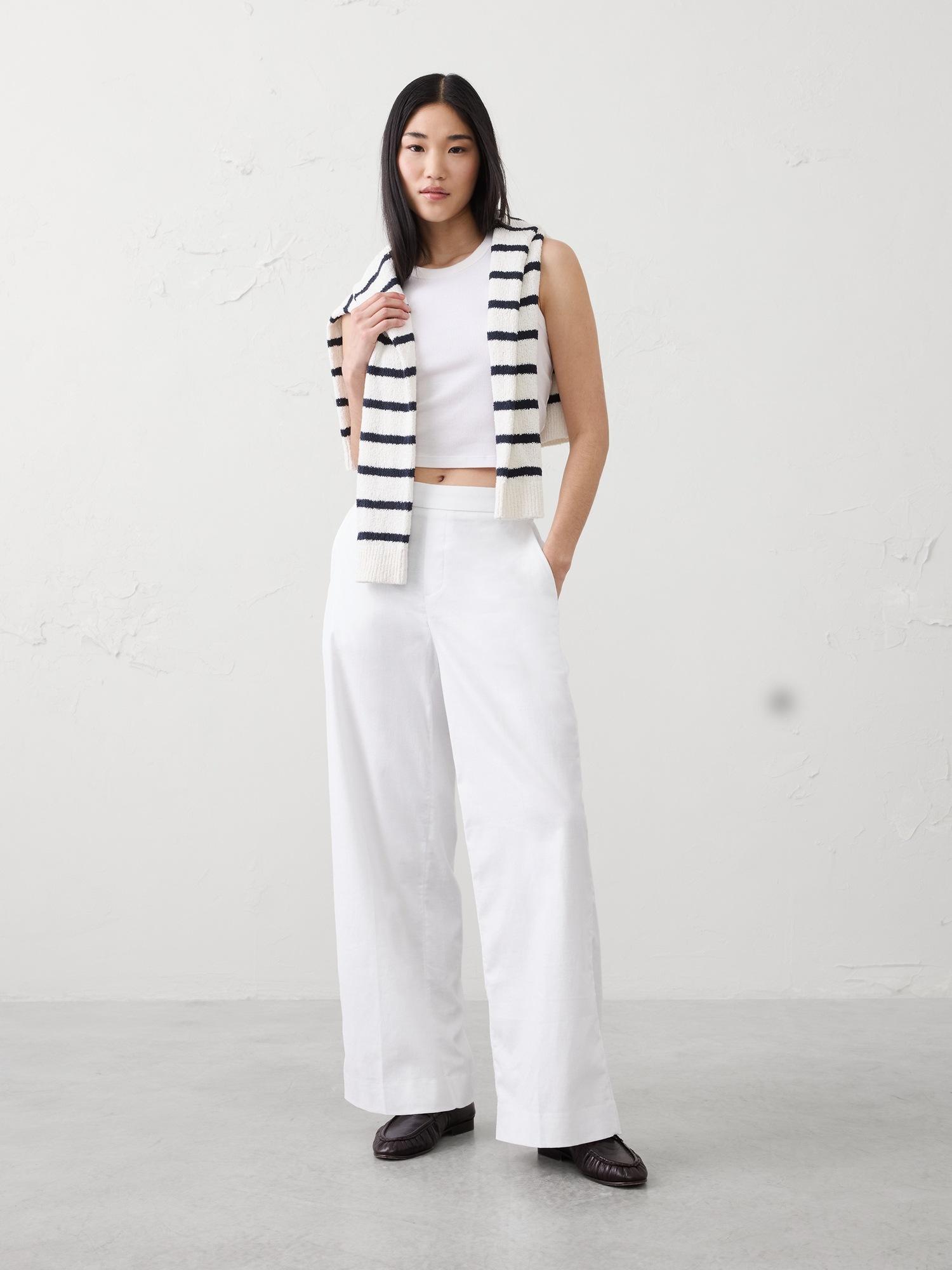 high-rise linen-blend wide-leg pant