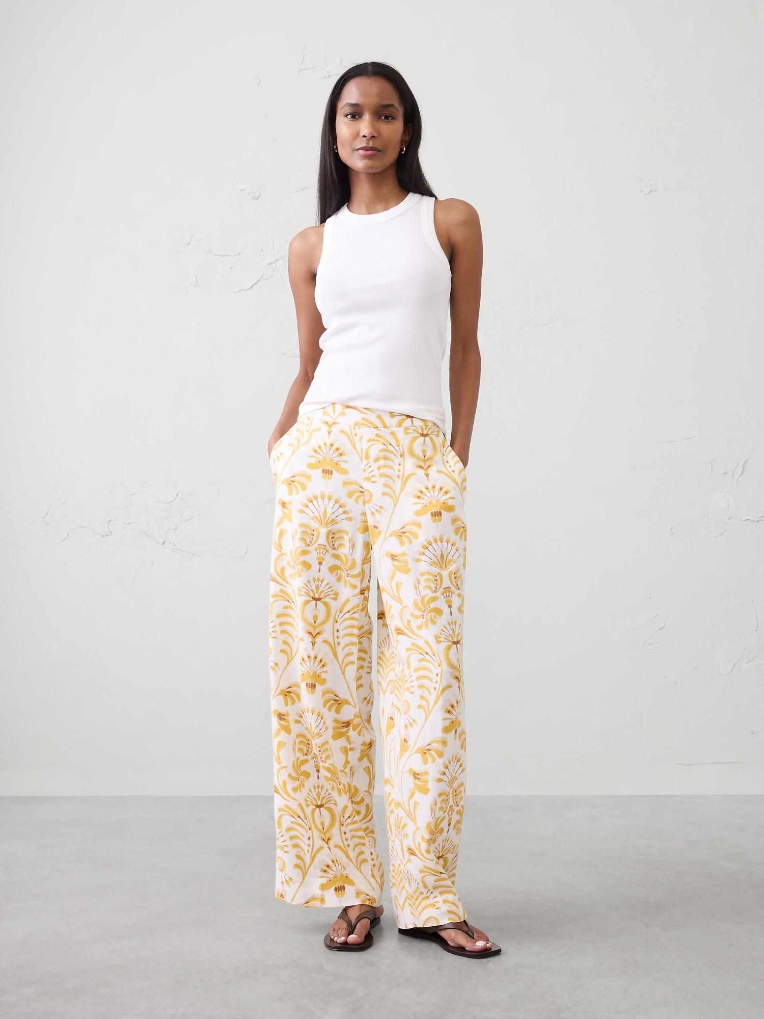 high-rise linen-blend wide-leg pant