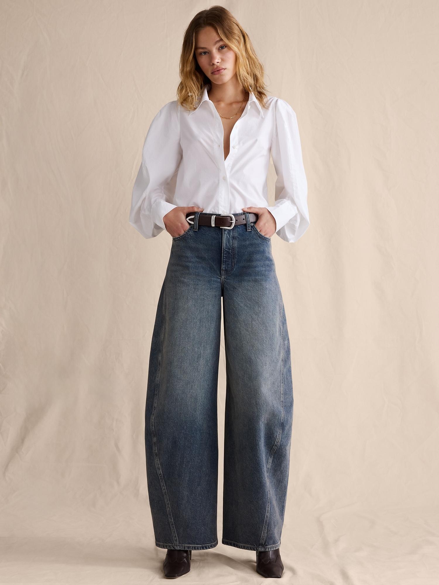 high-rise loose barrel jean