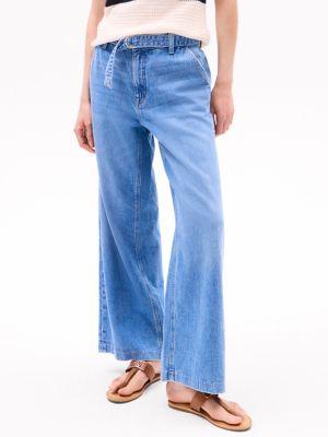 high-rise medium wash wide-leg jean