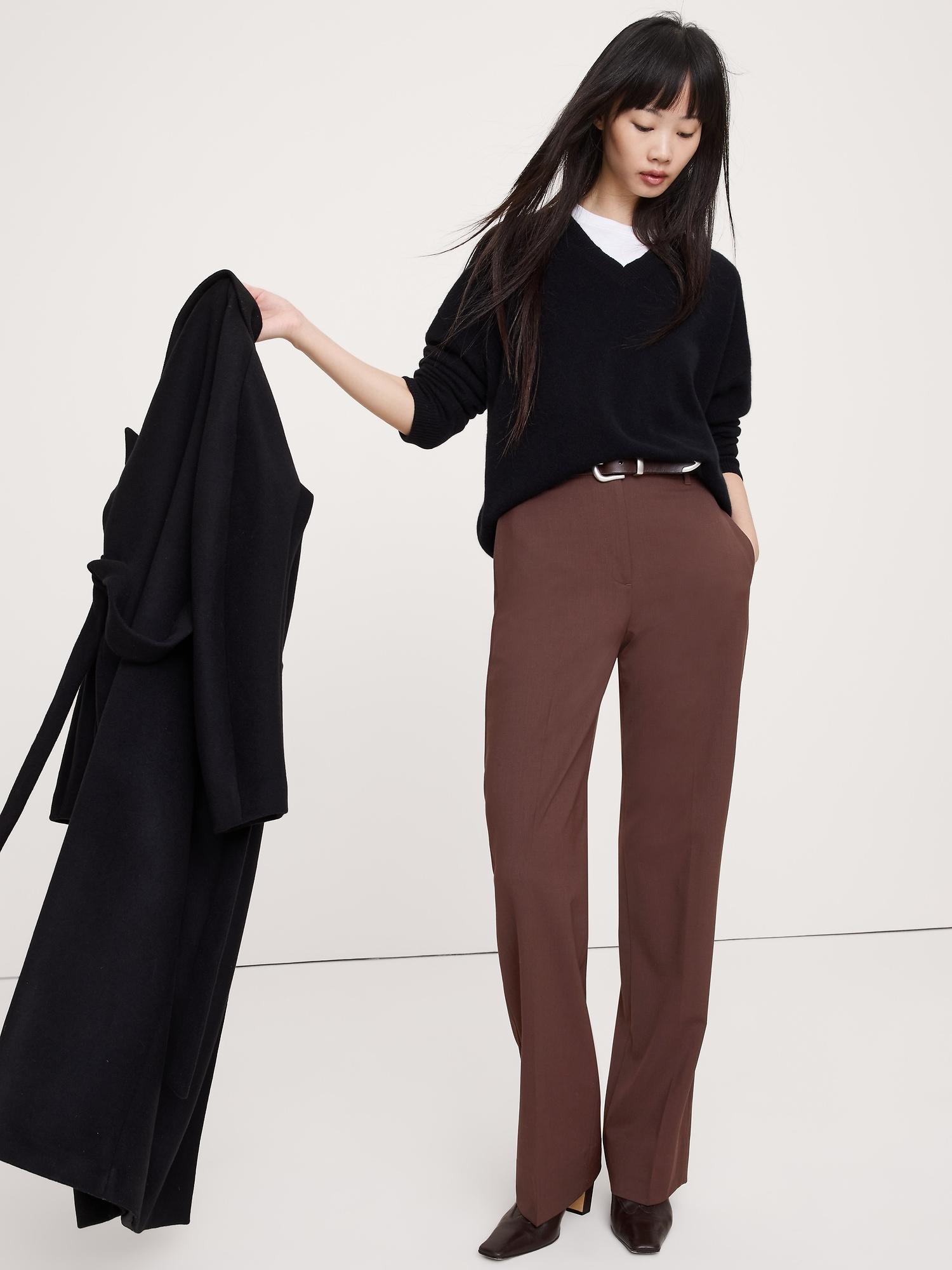 high-rise modern straight italian wool pant