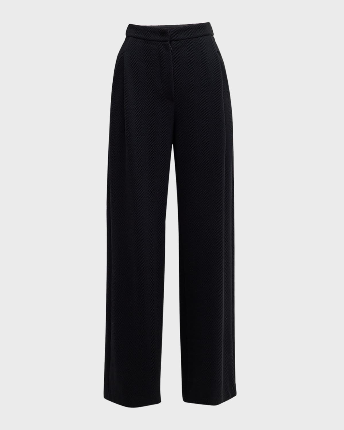 high-rise pleated chevron jersey trousers