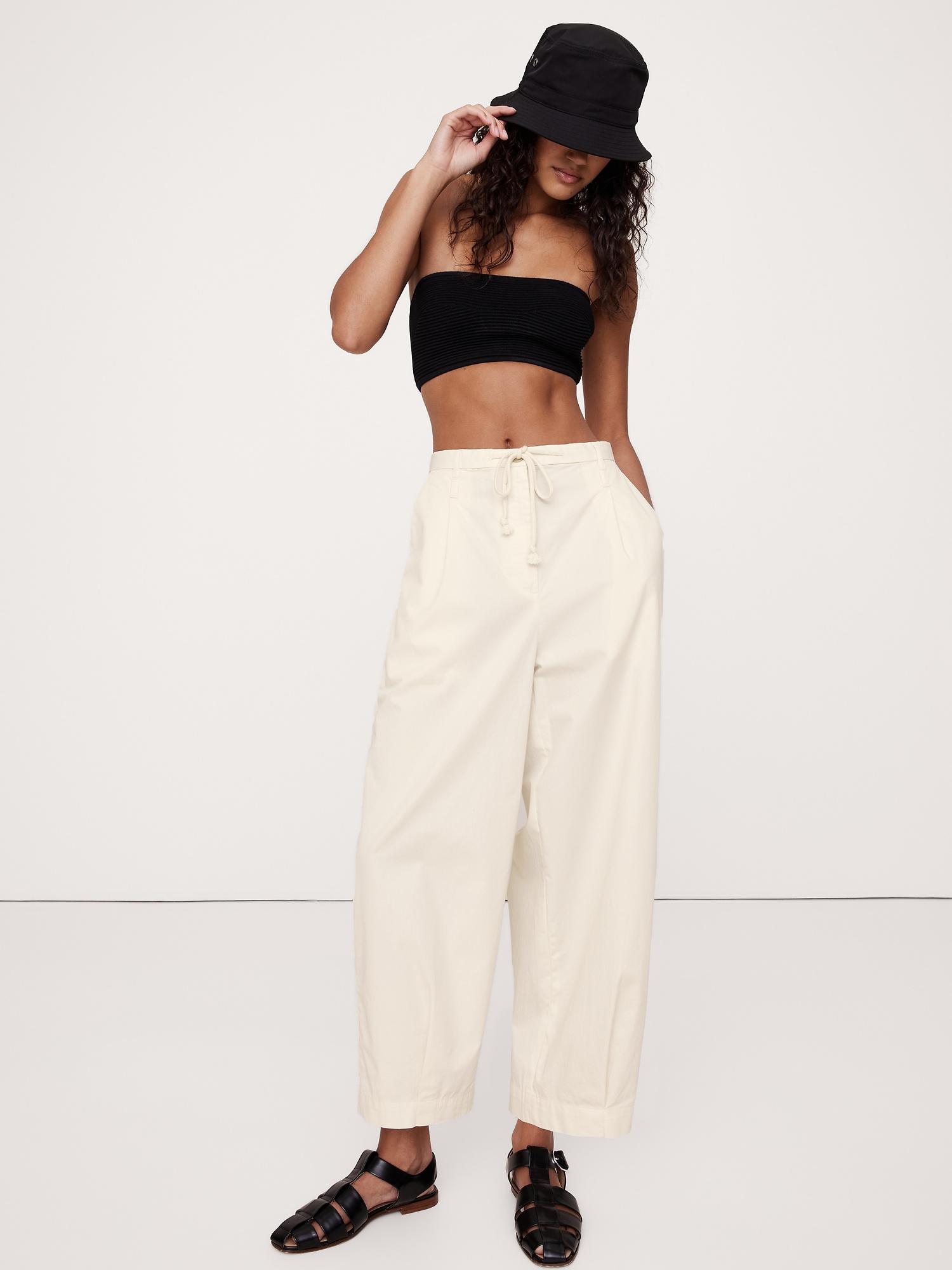high-rise pleated cotton poplin cropped pant