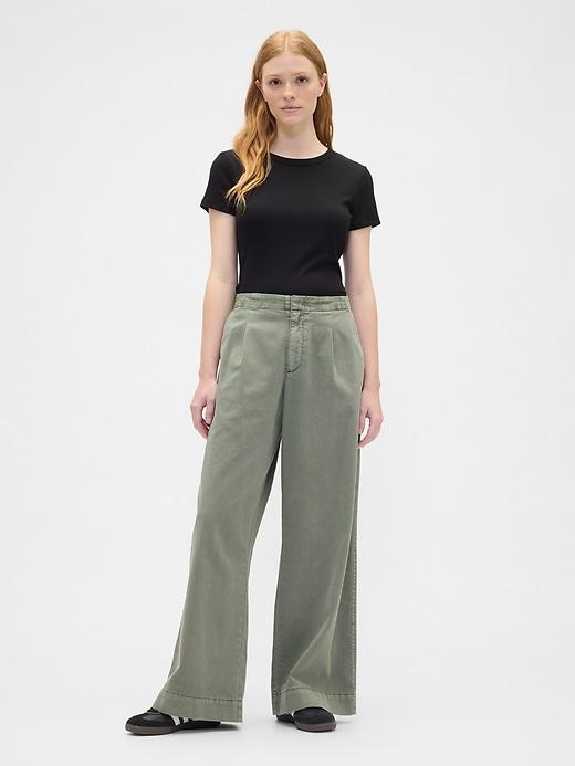 high rise pleated relaxed wide-leg khakis