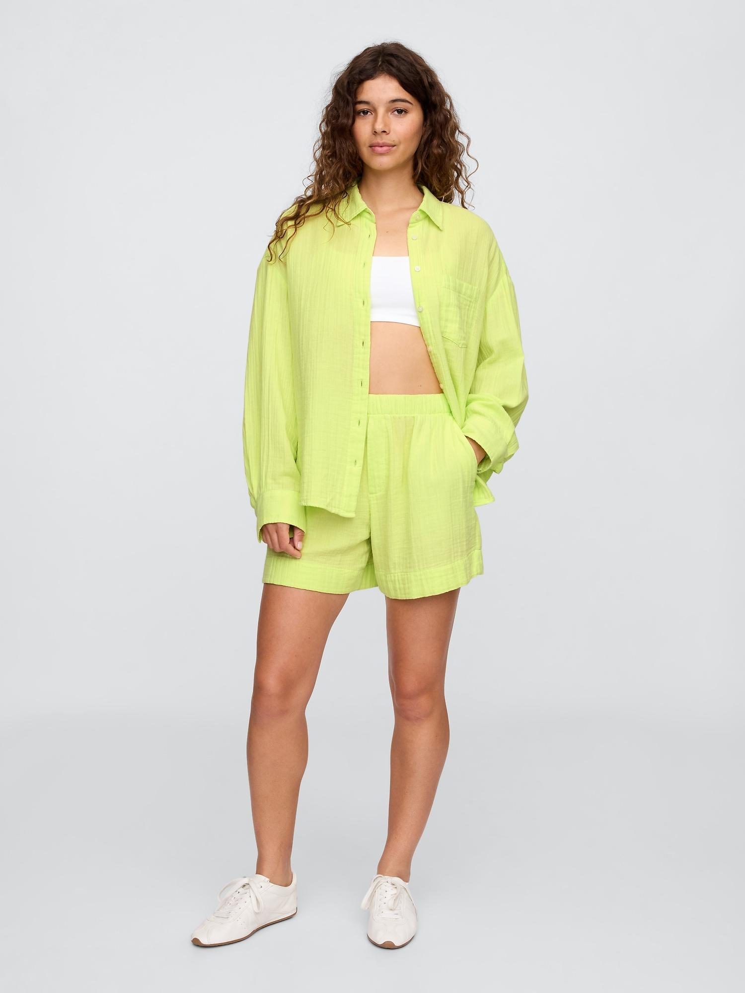 high rise relaxed pull-on gauze shorts