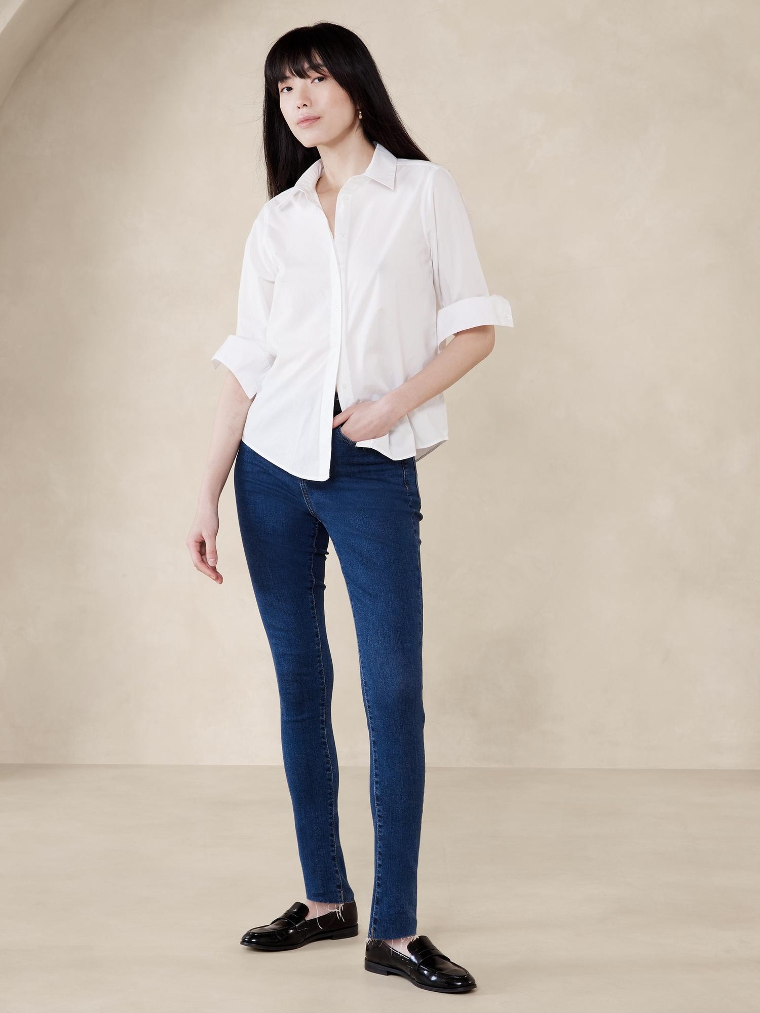 high-rise skinny raw-hem jean