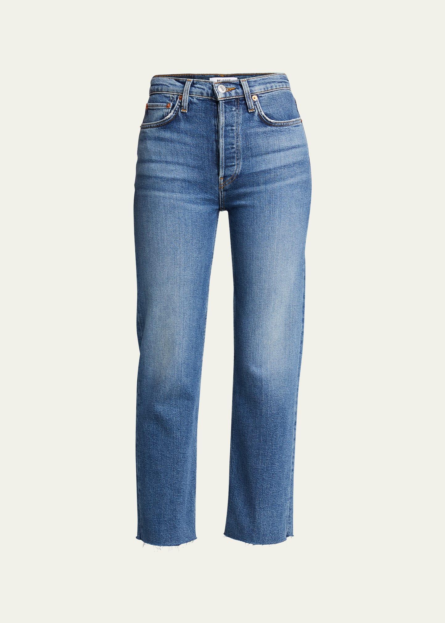 high-rise stovepipe jeans with raw-edge hem