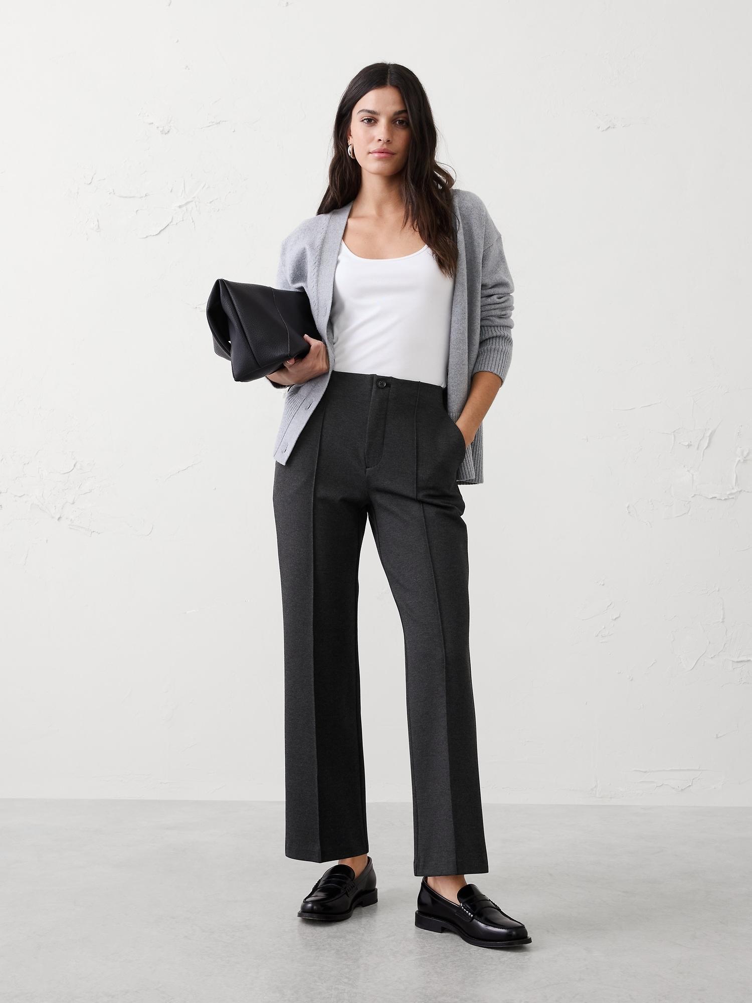 high-rise straight knit ponte pant