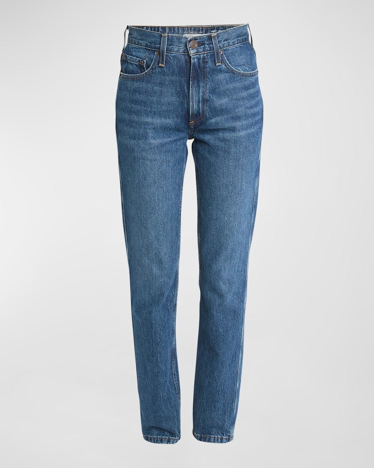 high-rise tapered straight-leg denim jeans