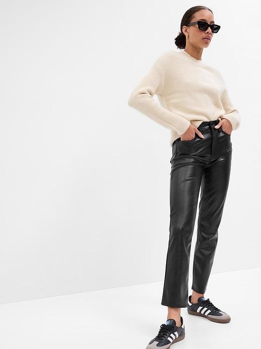 high rise vintage slim vegan-leather pants