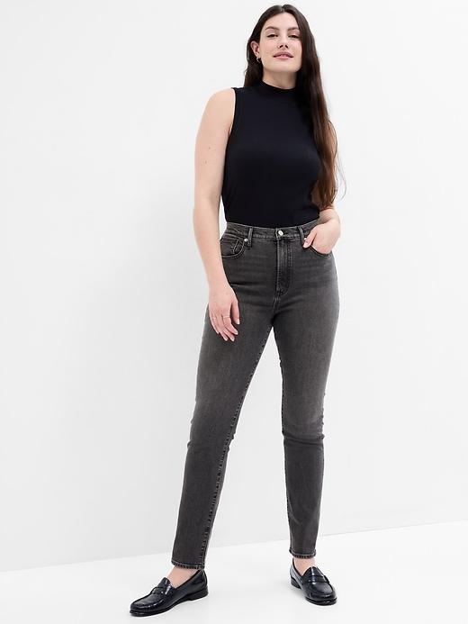 high rise vintage slim vegan-leather pants