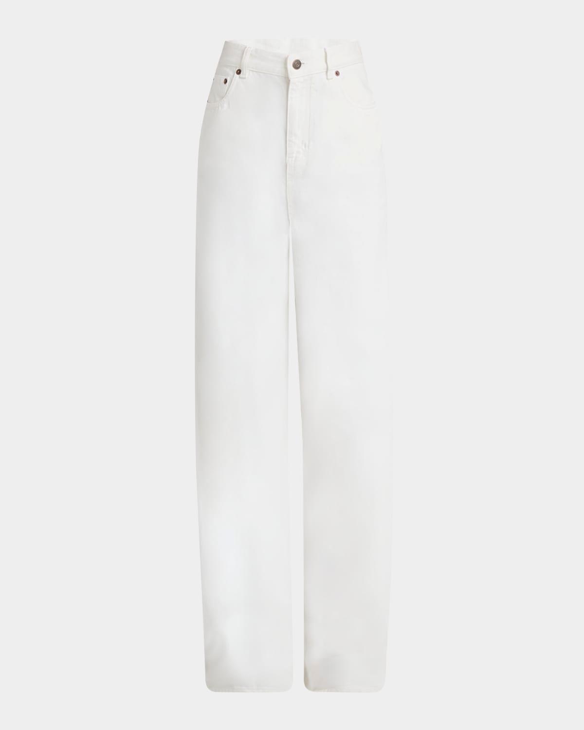 high-rise white denim wide-leg palazzo pants