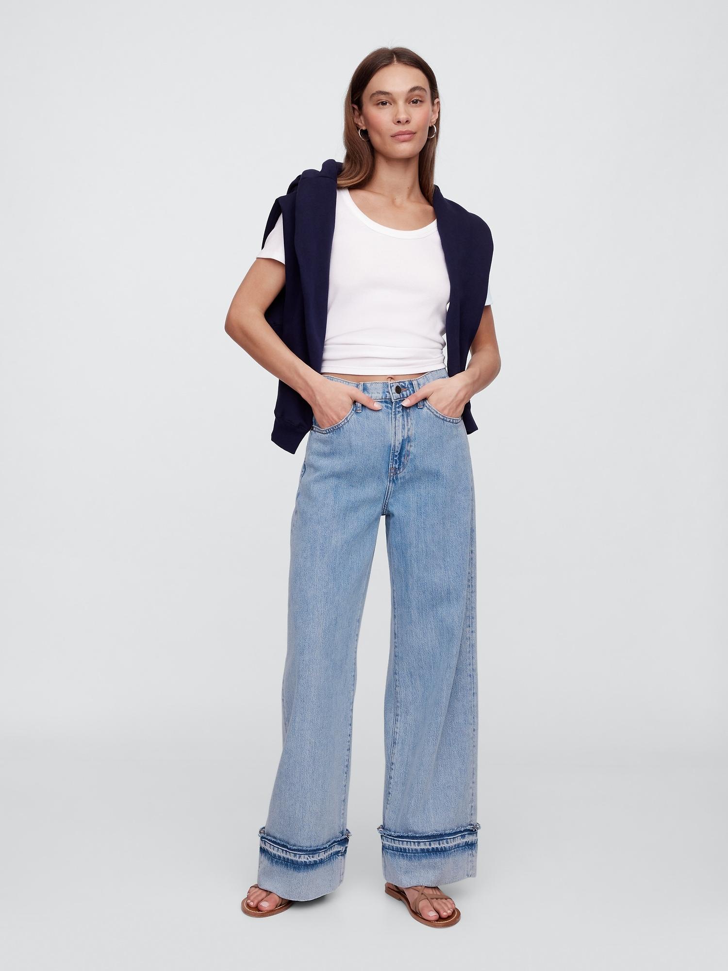 high rise wide-leg cargo jeans