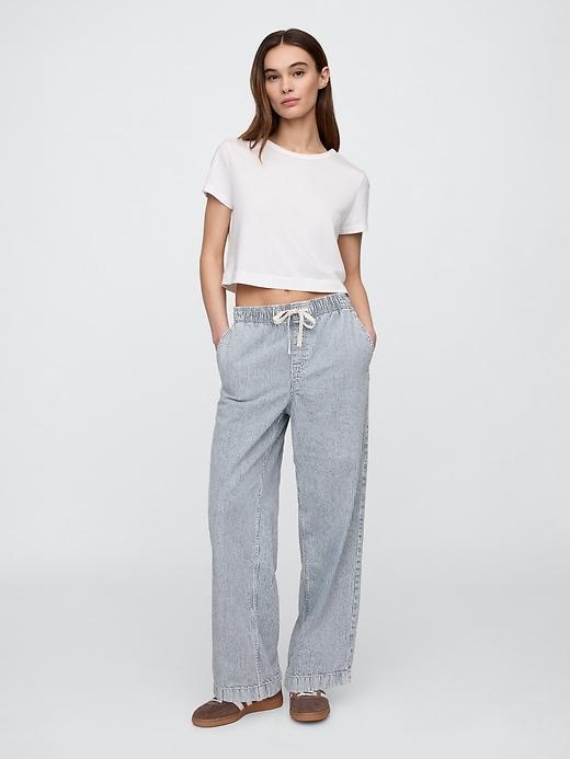 high rise wide-leg cargo pull-on jeans
