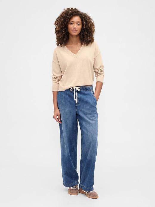 high rise wide-leg cargo pull-on jeans