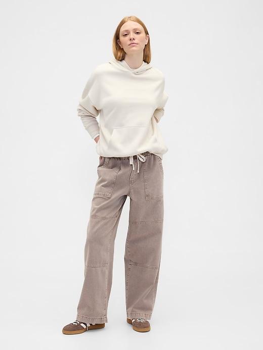high rise wide-leg cargo pull-on jeans