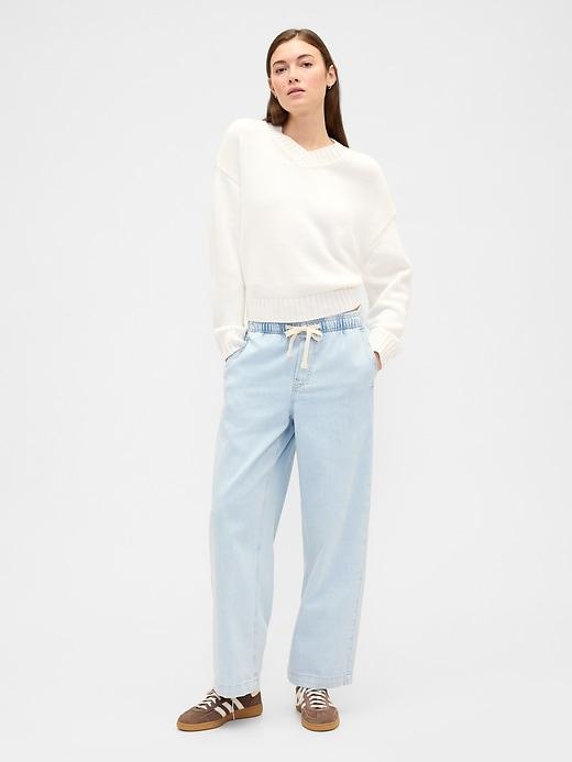high rise wide-leg cargo pull-on jeans