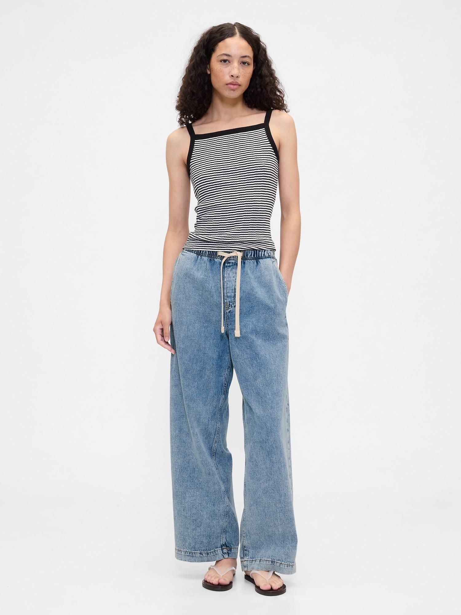 high rise wide-leg cargo pull-on jeans