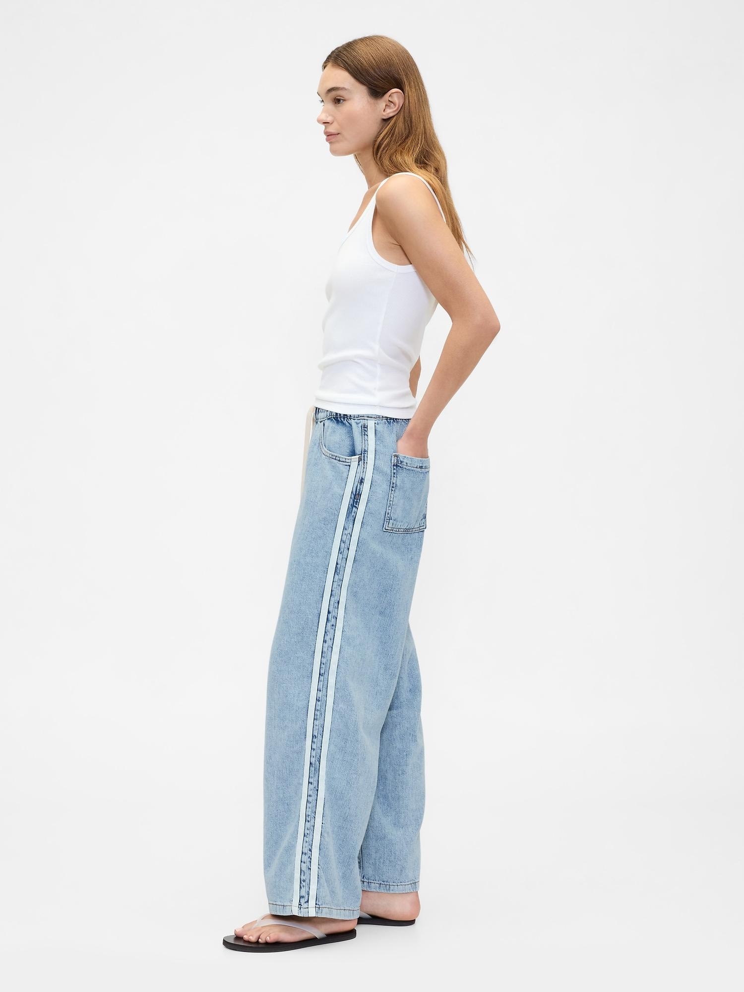 high rise wide-leg cargo pull-on jeans