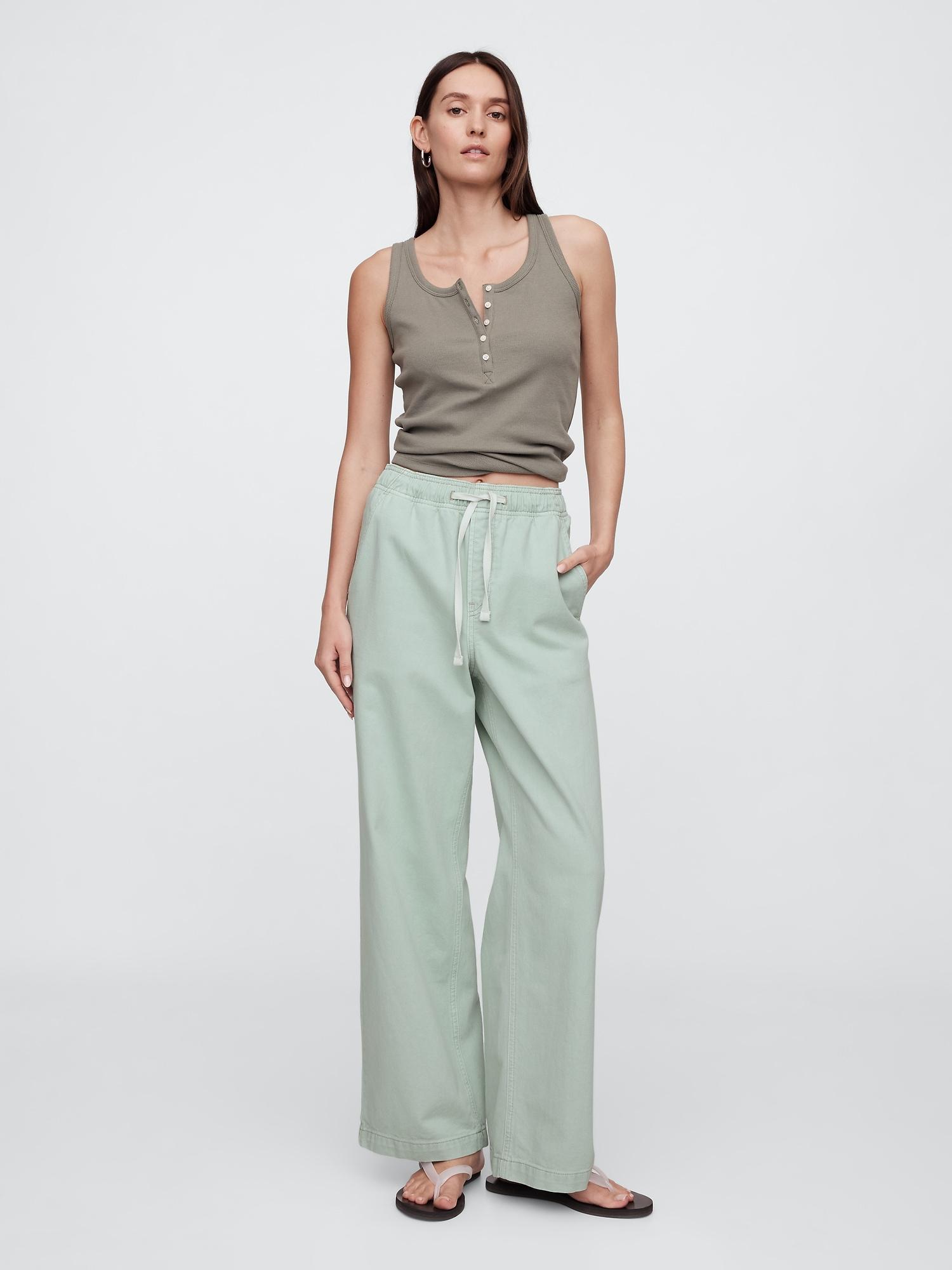 high rise wide-leg cargo pull-on jeans