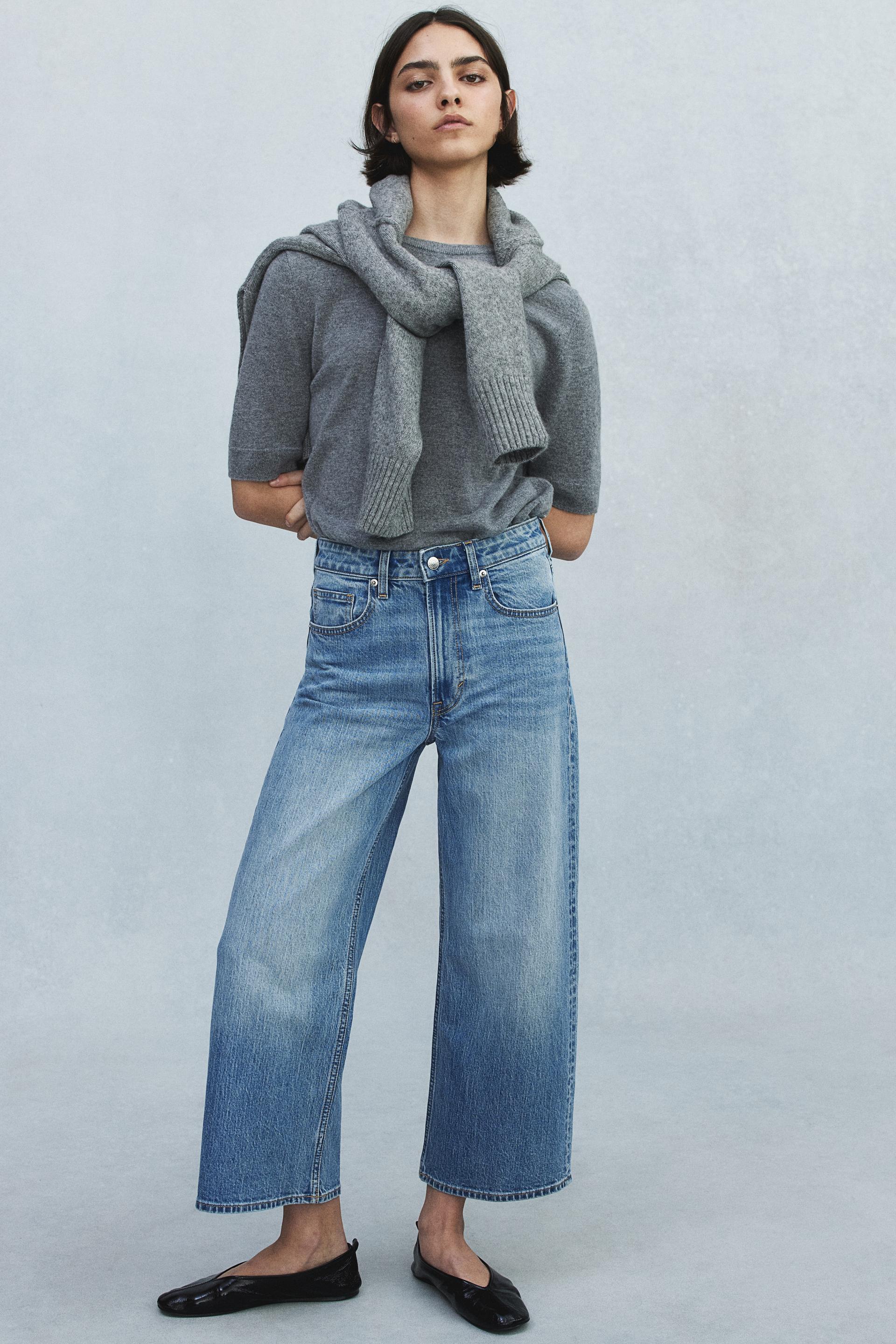 high rise wide leg cropped jeans