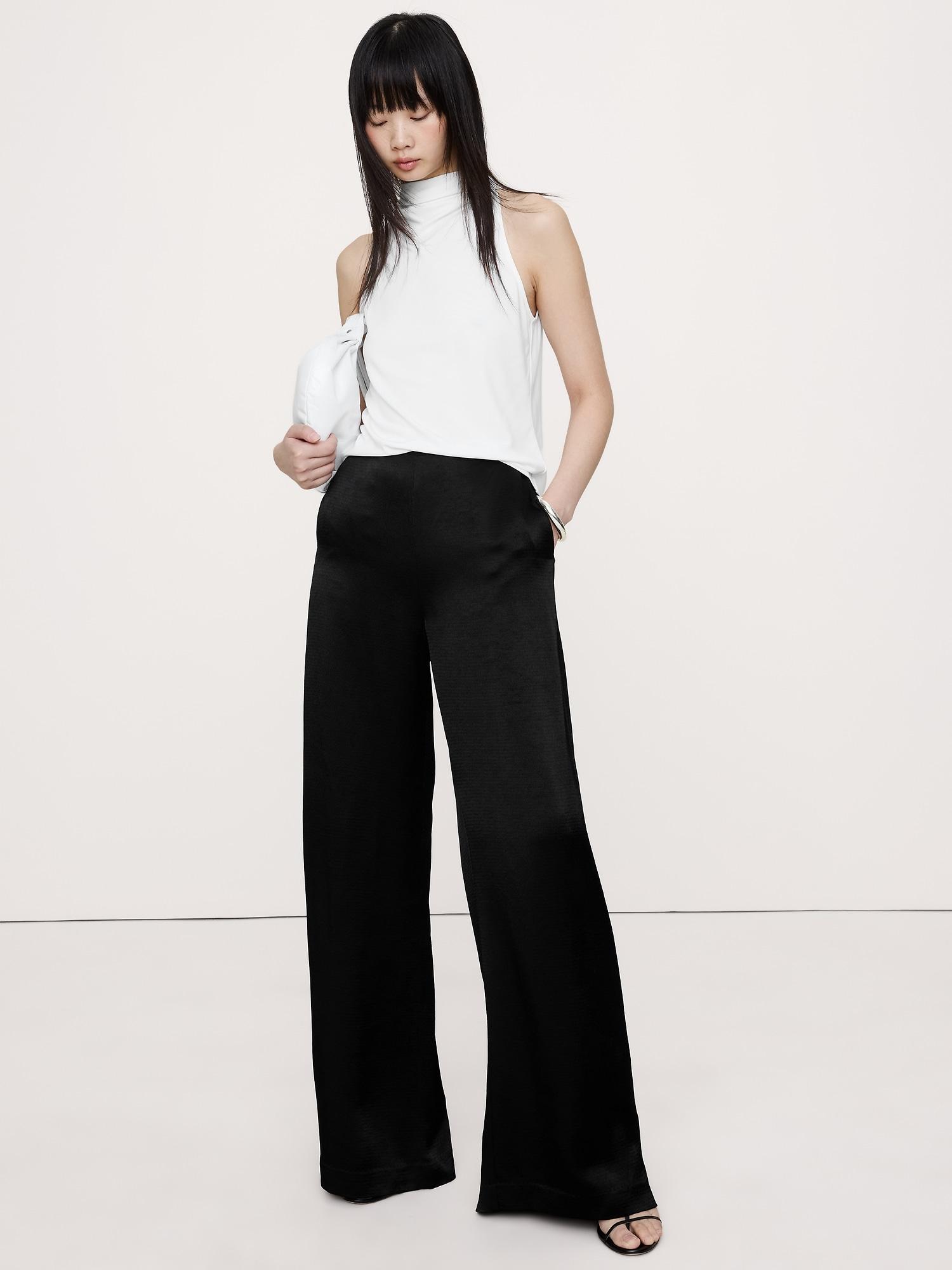 high-rise wide-leg hammered satin palazzo pant