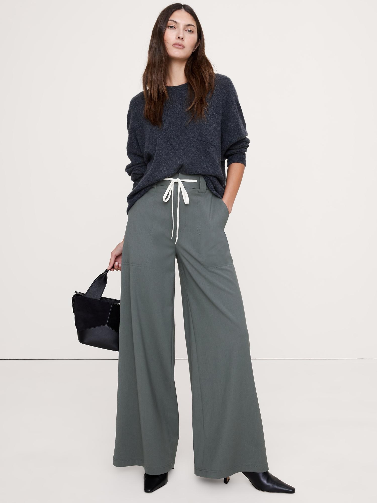 high-rise wide-leg italian wool pant