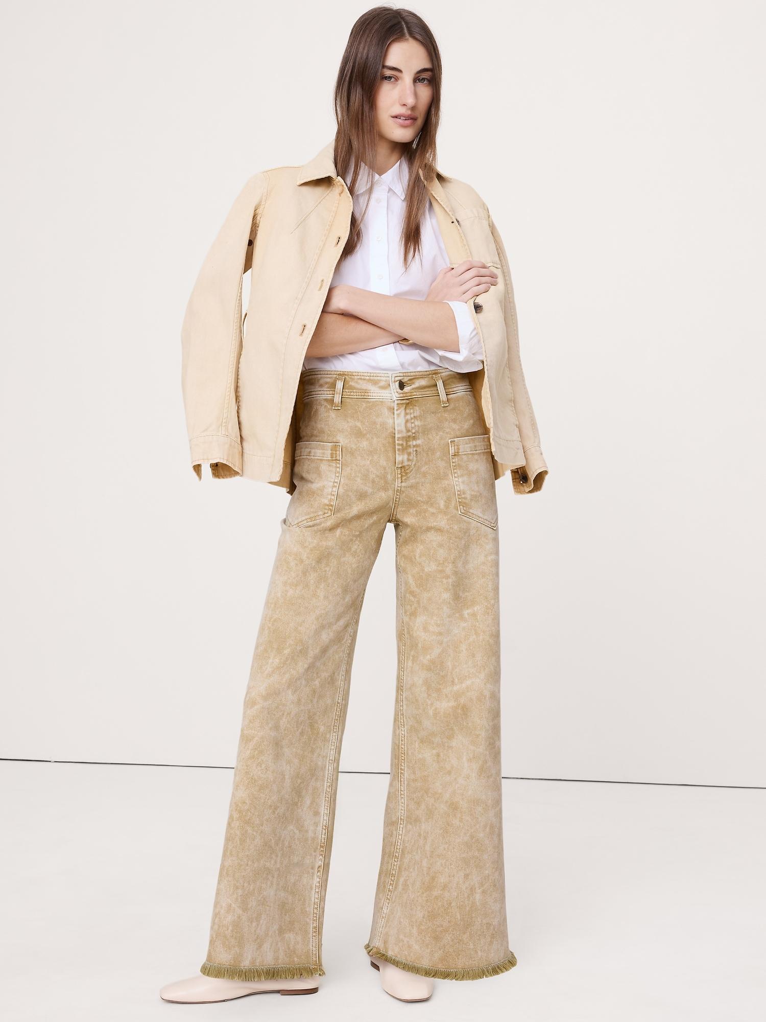 high-rise wide-leg marbled jean with raw hem