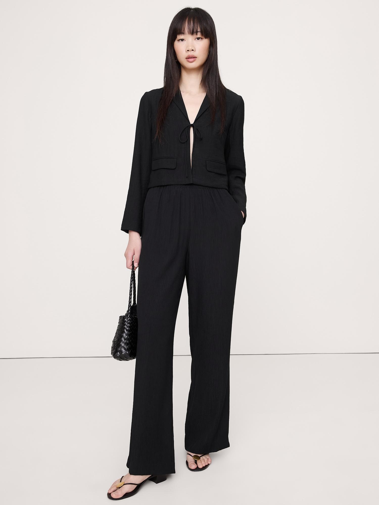 high-rise wide-leg pull-on crinkle pant