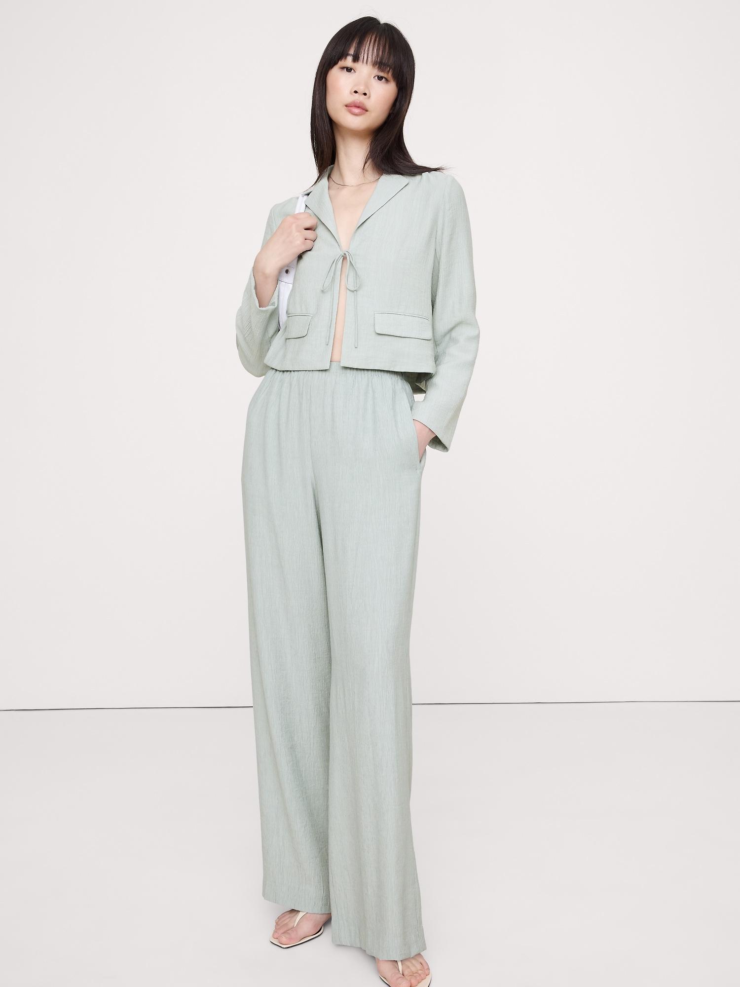 high-rise wide-leg pull-on crinkle pant