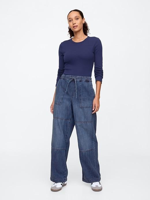 high rise wide-leg pull-on jeans