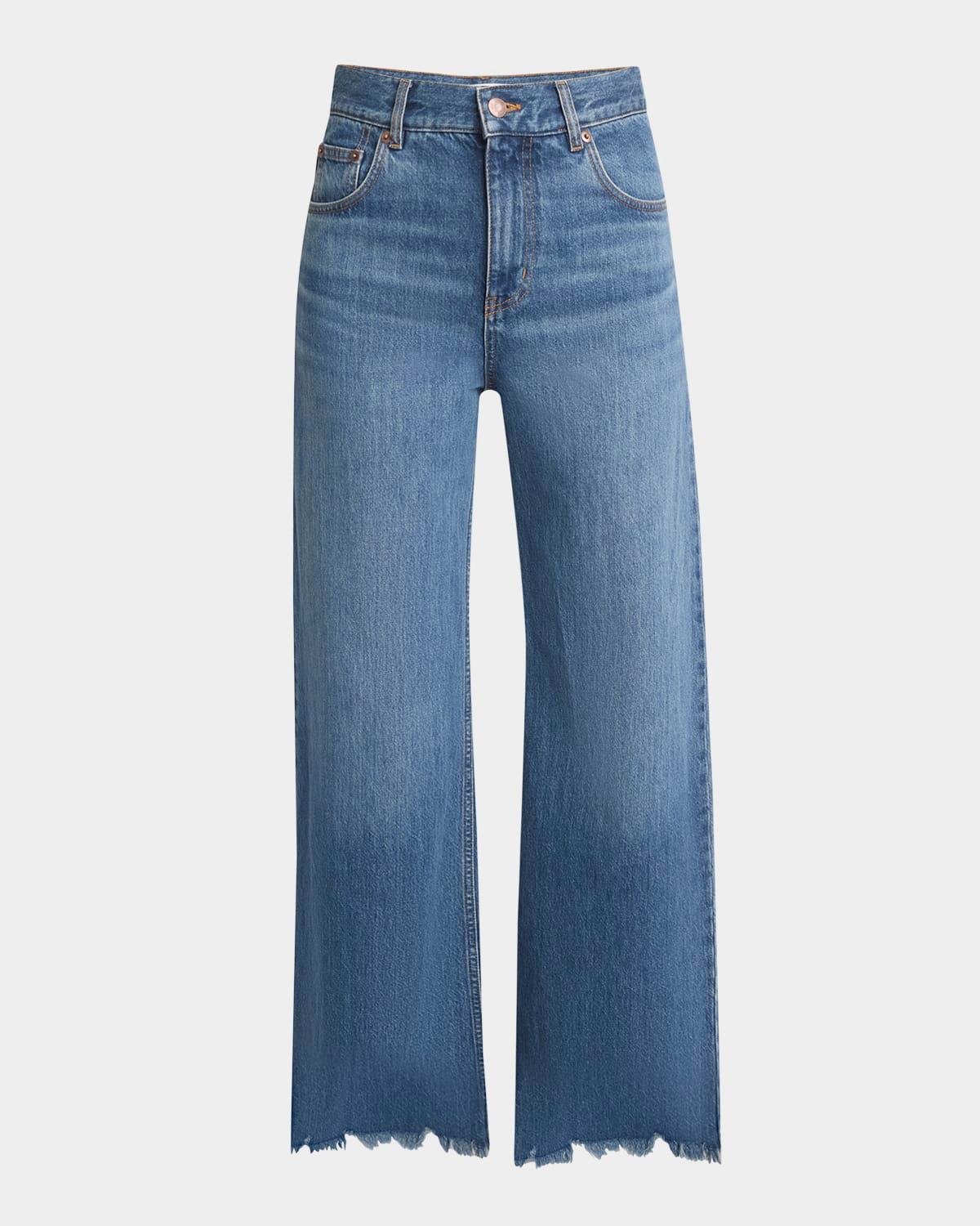high-rise wide-leg raw-hem denim trousers
