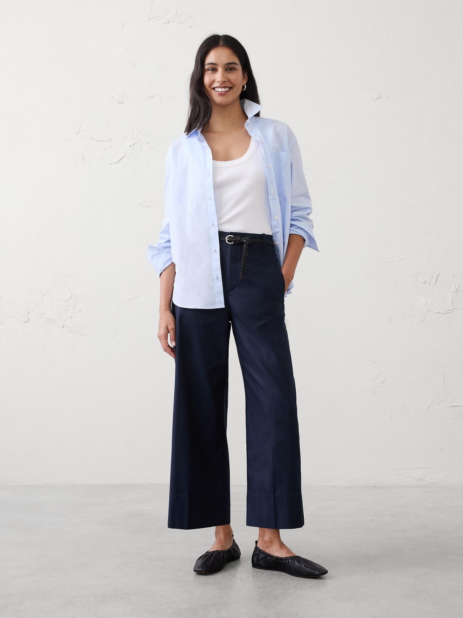 high-rise wide-leg twill crop pant