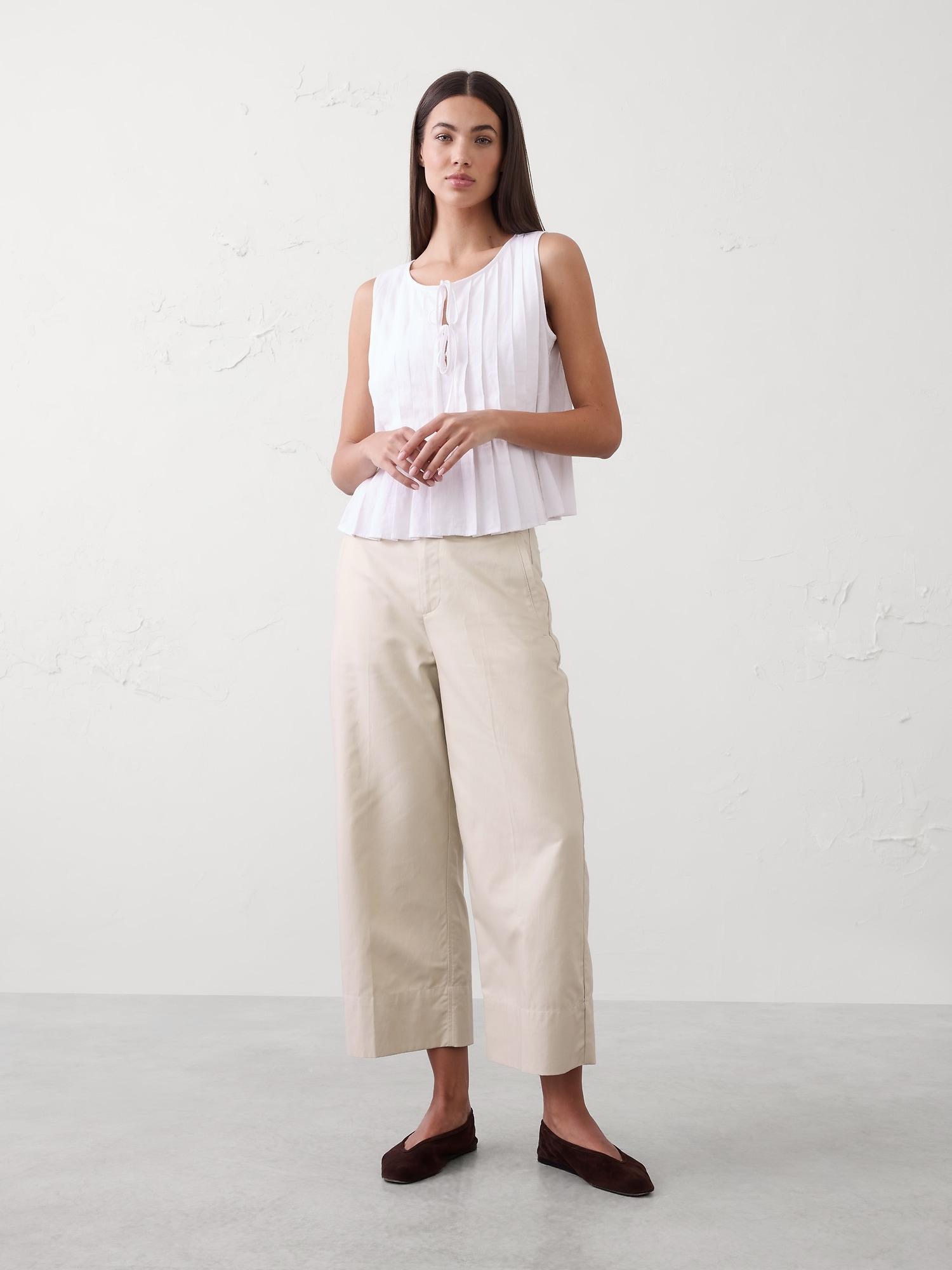 high-rise wide-leg twill crop pant