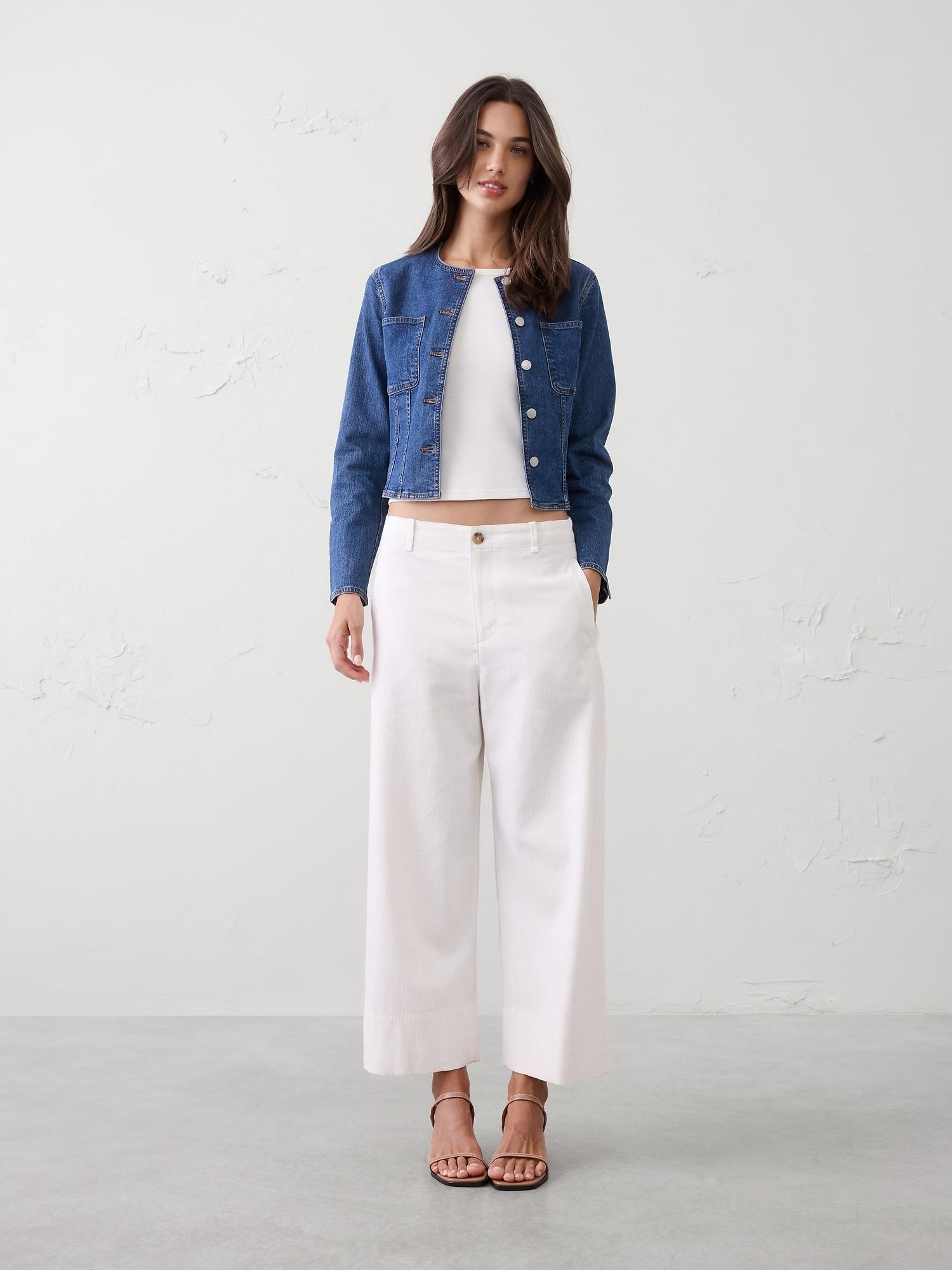 high-rise wide-leg twill crop pant