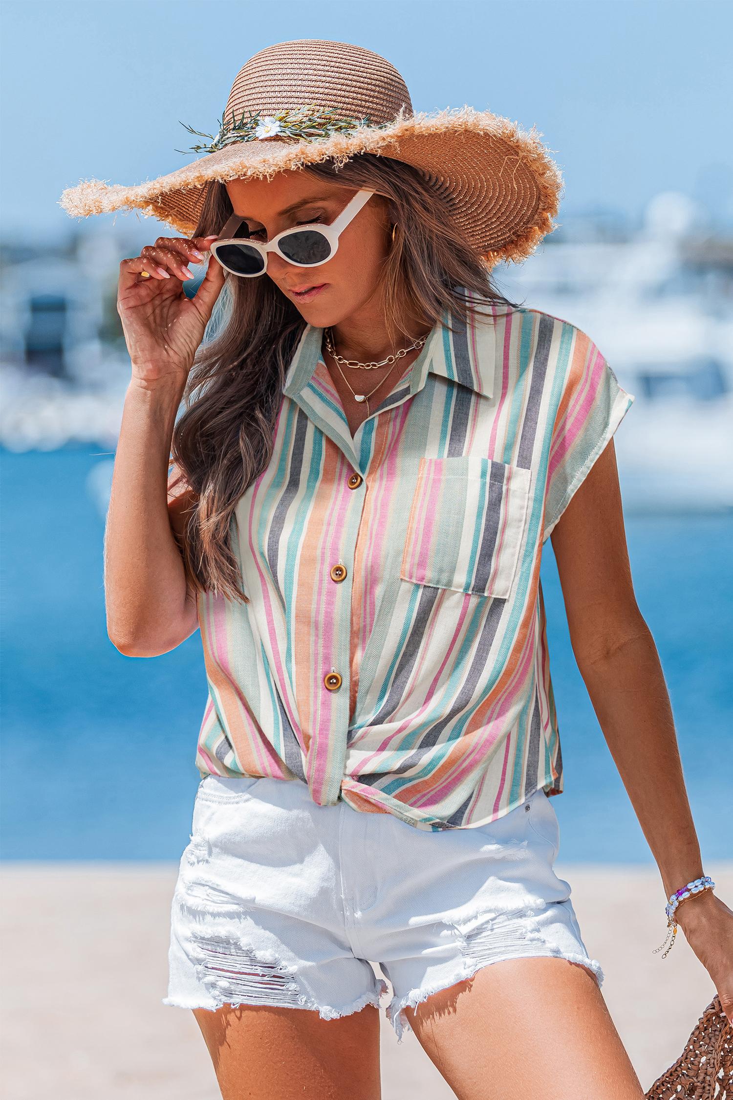 high summer striped top - l