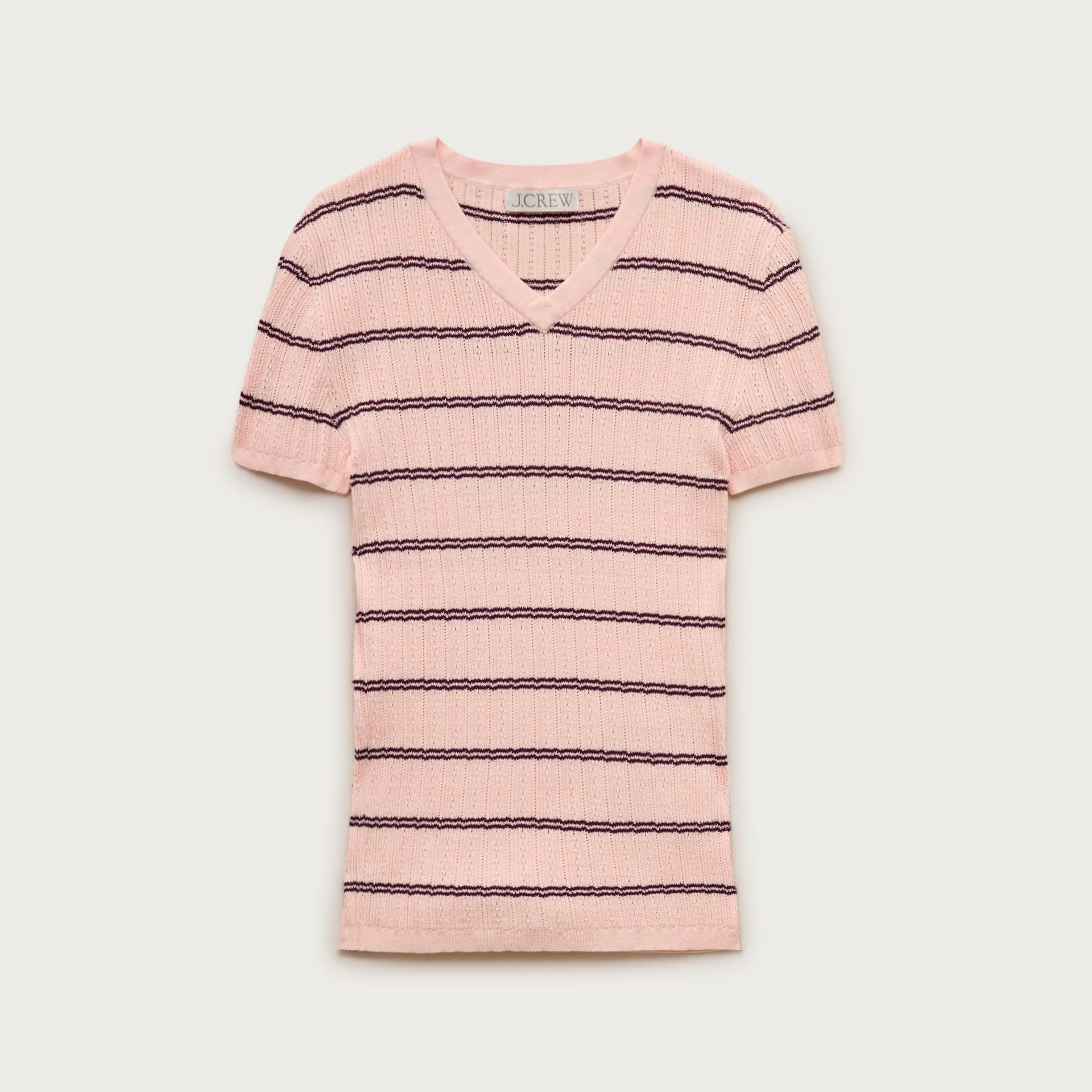 high v-neck ribbed pointelle sweater-tee in stripe