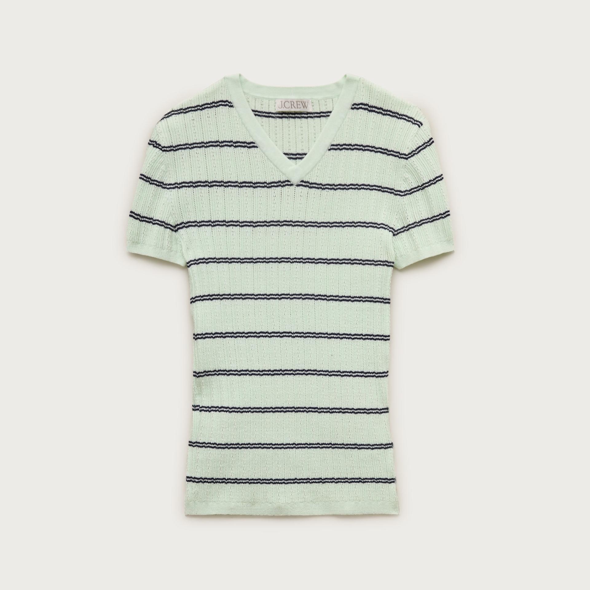high v-neck ribbed pointelle sweater-tee in stripe