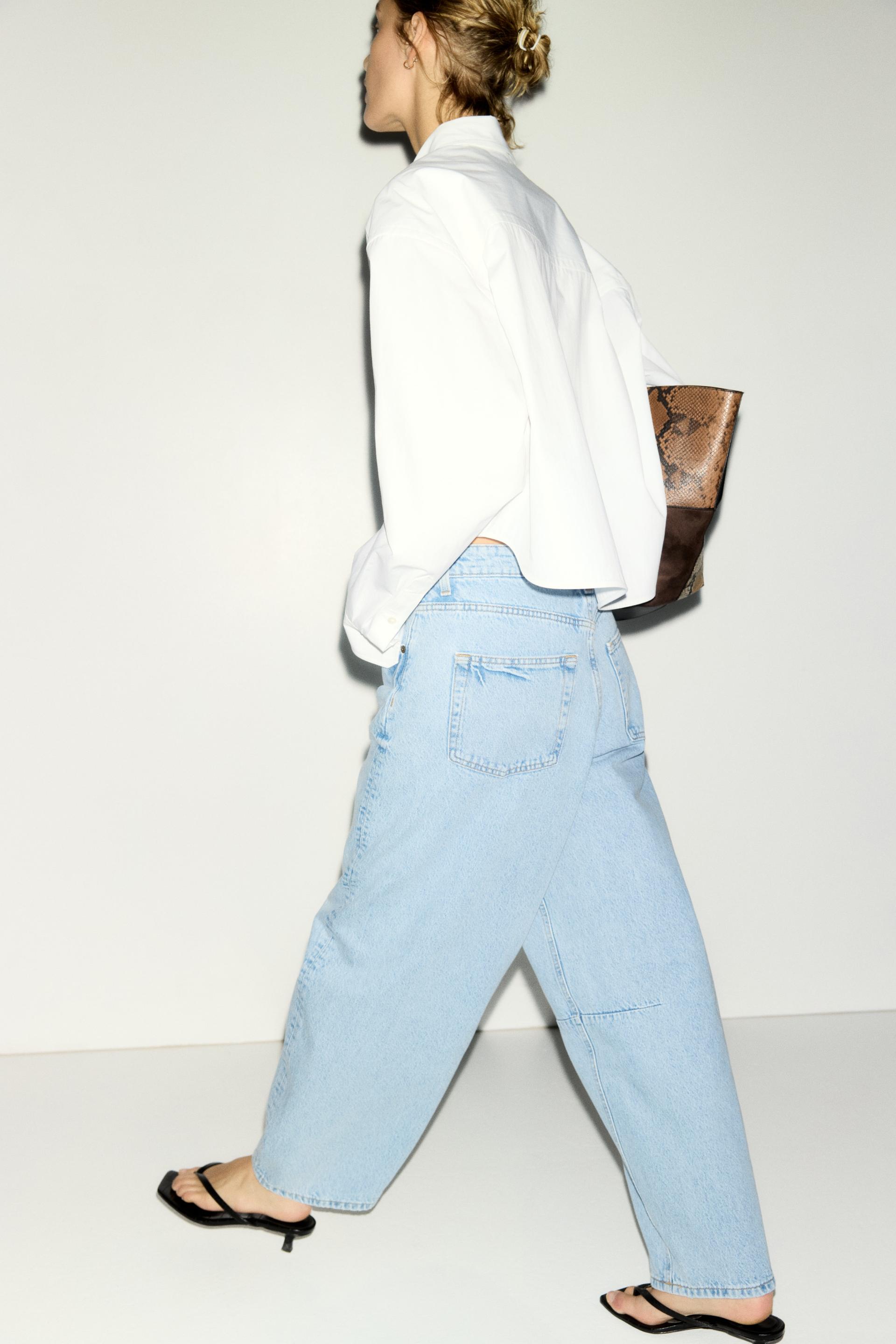 high-waist barrel-leg ankle jeans
