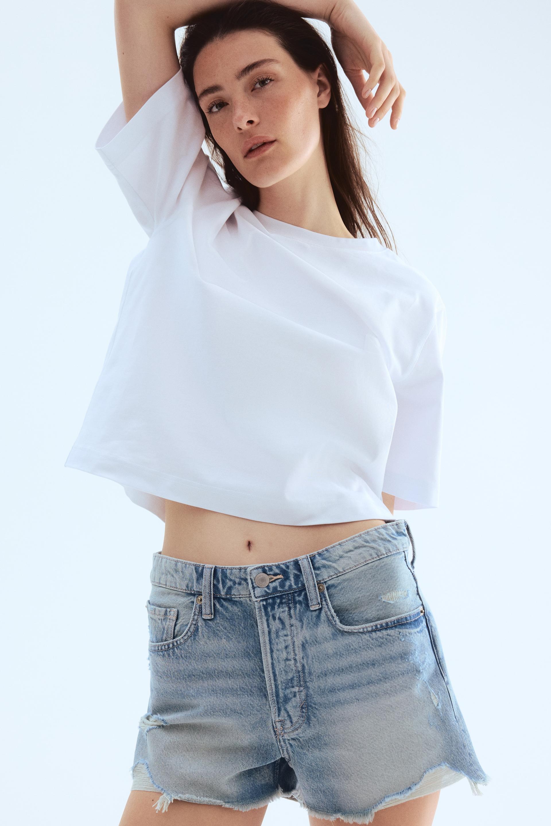 high-waist denim shorts