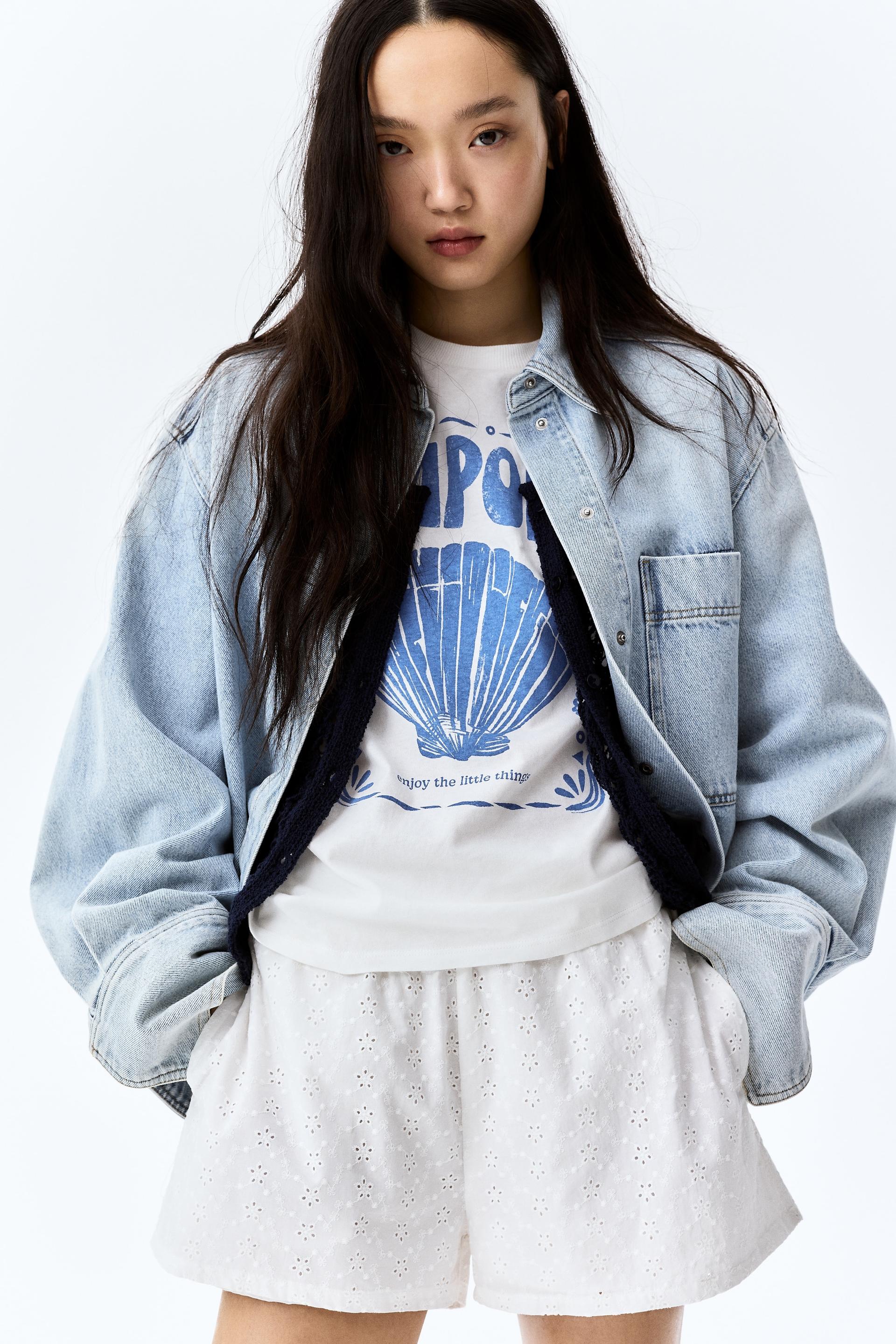 high-waist eyelet-embroidered shorts